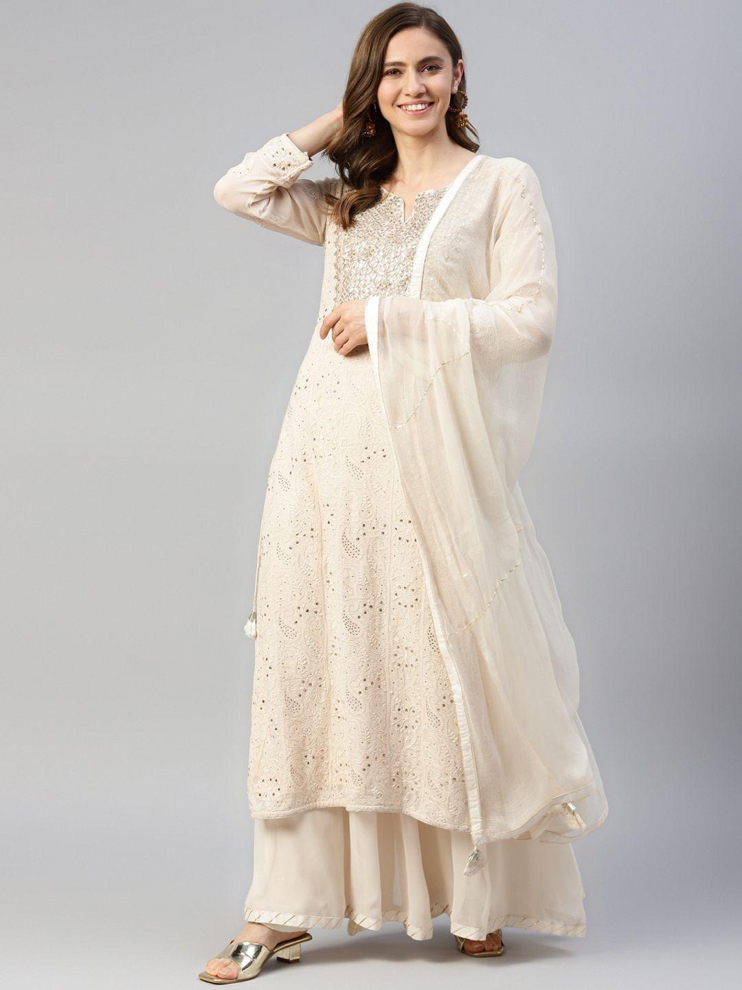 divena ethnic motiifs embroidered zardozi gotta patti kurta with sharara & dupatta