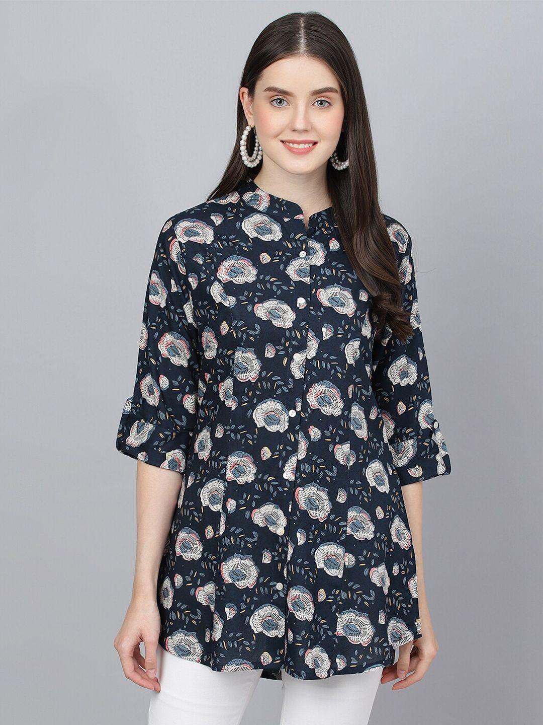 divena floral print shirt style longline top