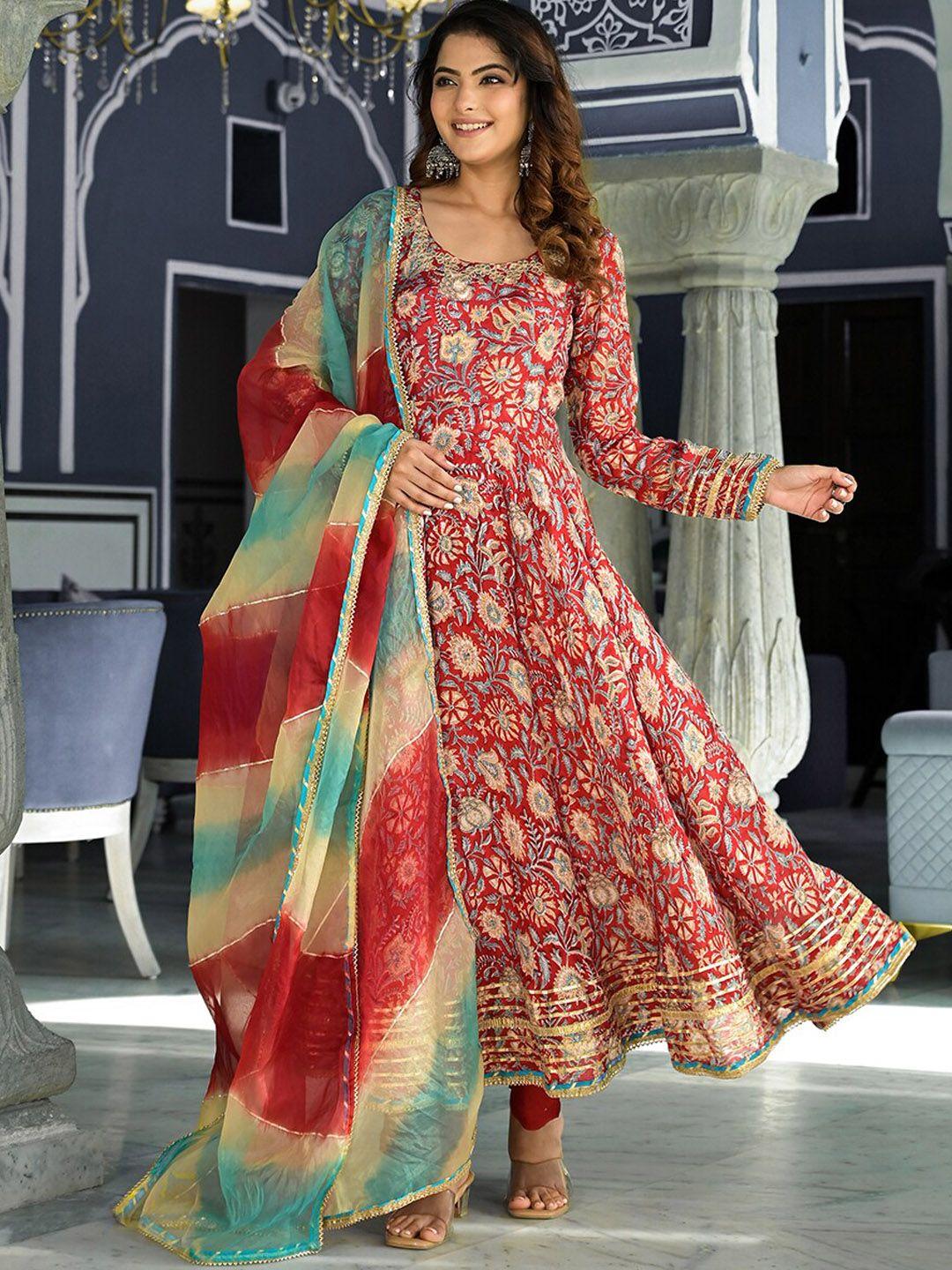 divena floral printed anarkali kurta with trousers & dupatta