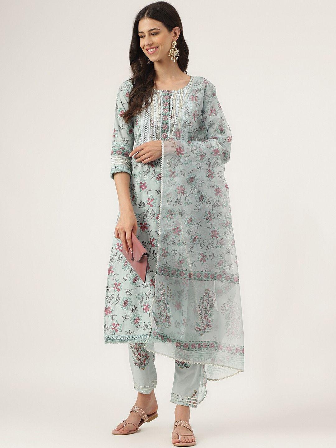divena floral printed gotta patti pure cotton kurta with trousers & dupatta