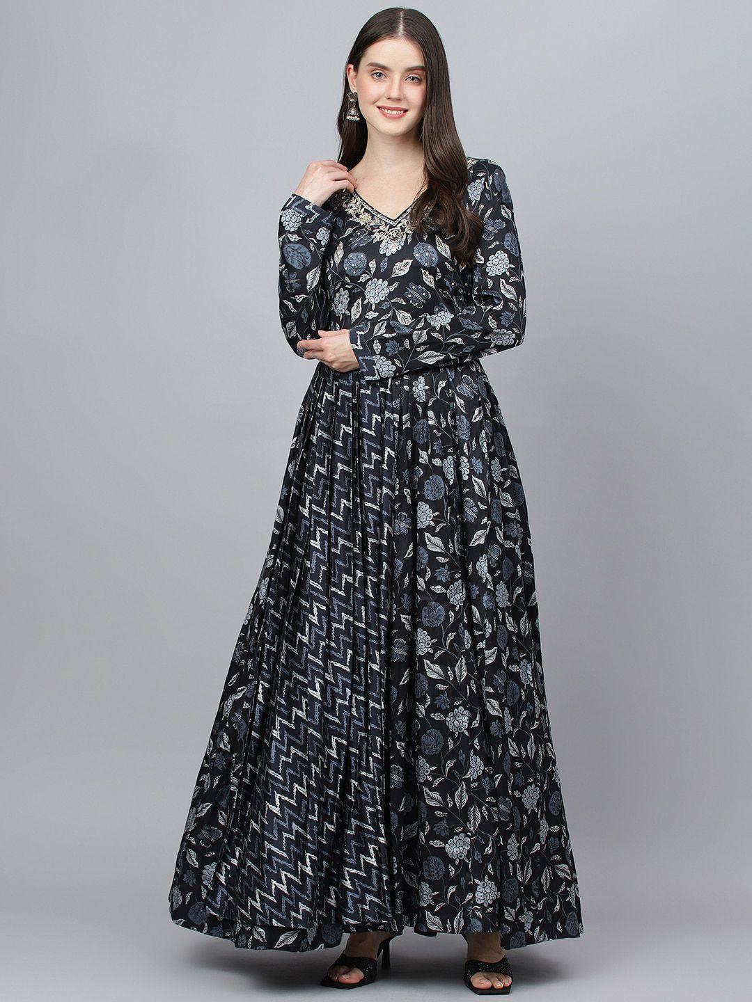 divena floral printed maxi fit & flare dress