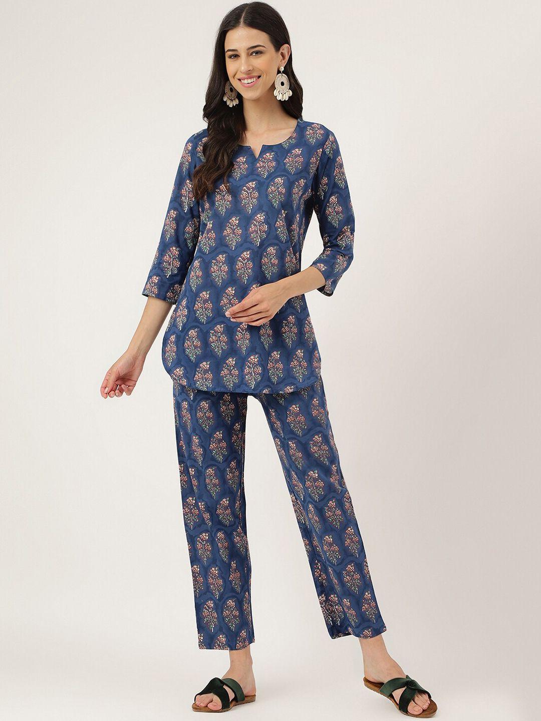 divena floral printed pure cotton night suit