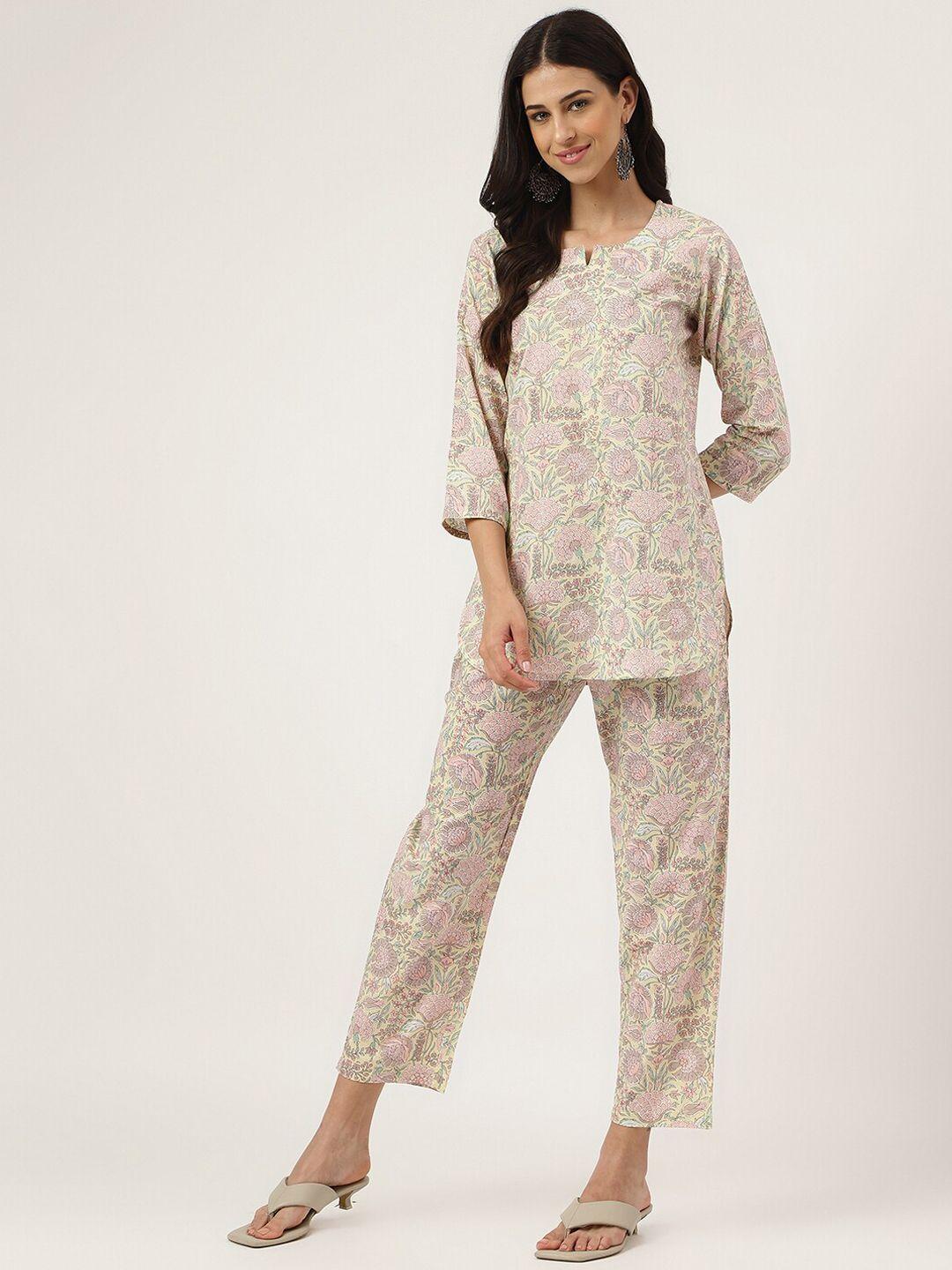 divena floral printed pure cotton night suit