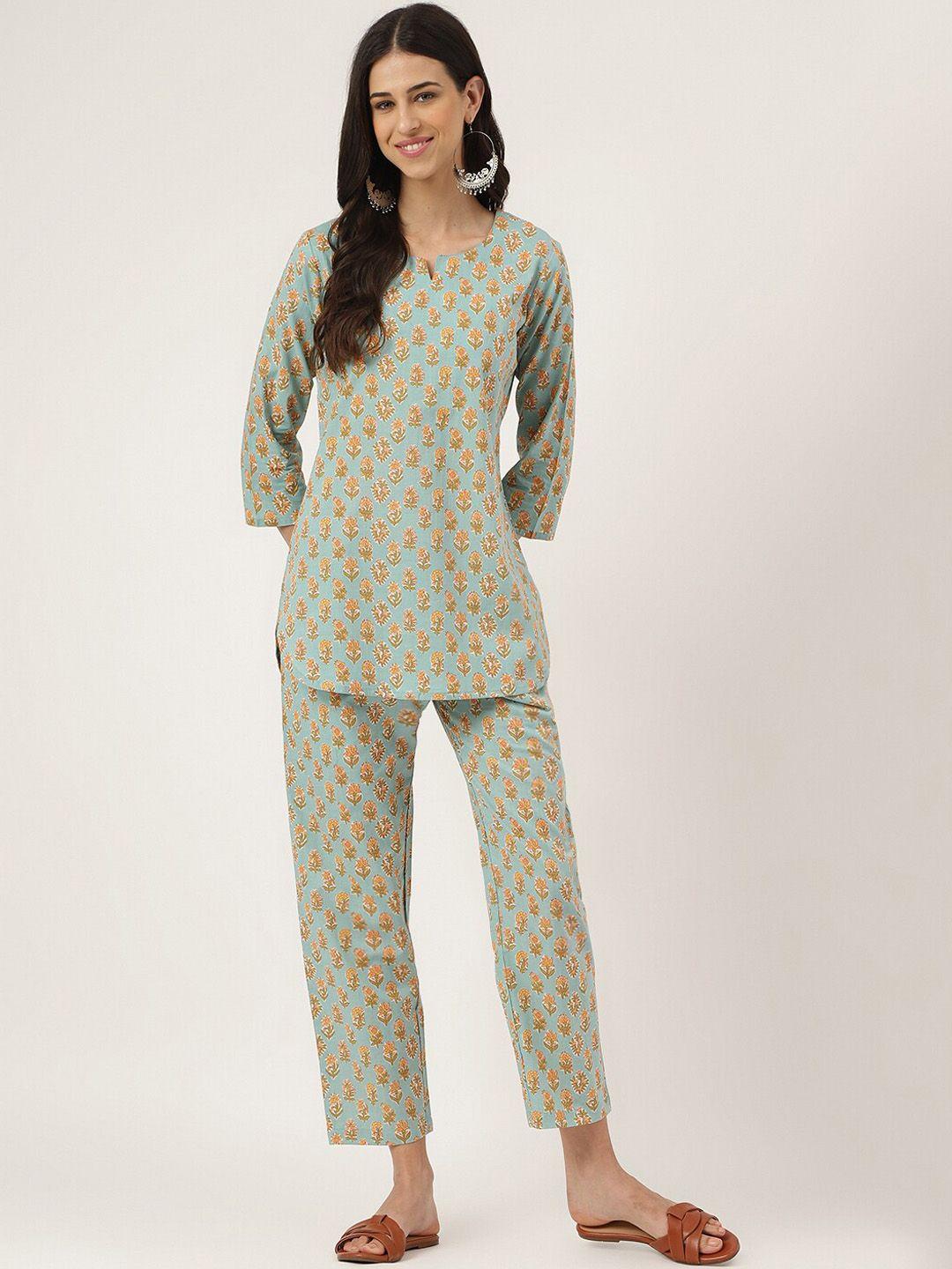 divena floral printed pure cotton night suit