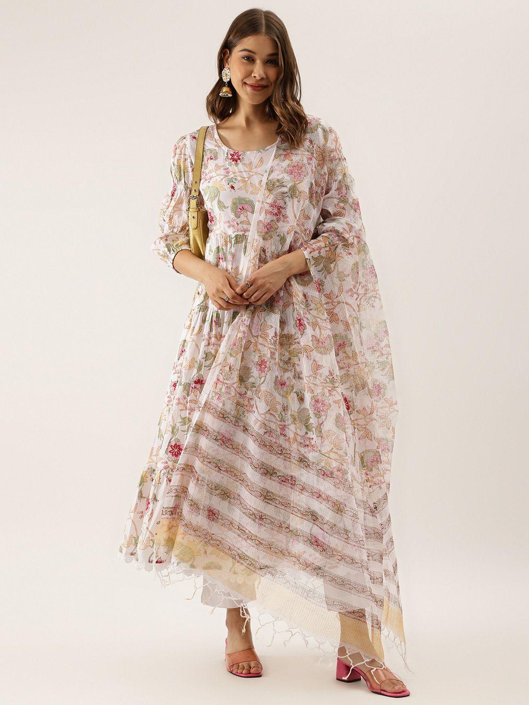 divena floral printed regular pure cotton kurta with trousers & dupatta