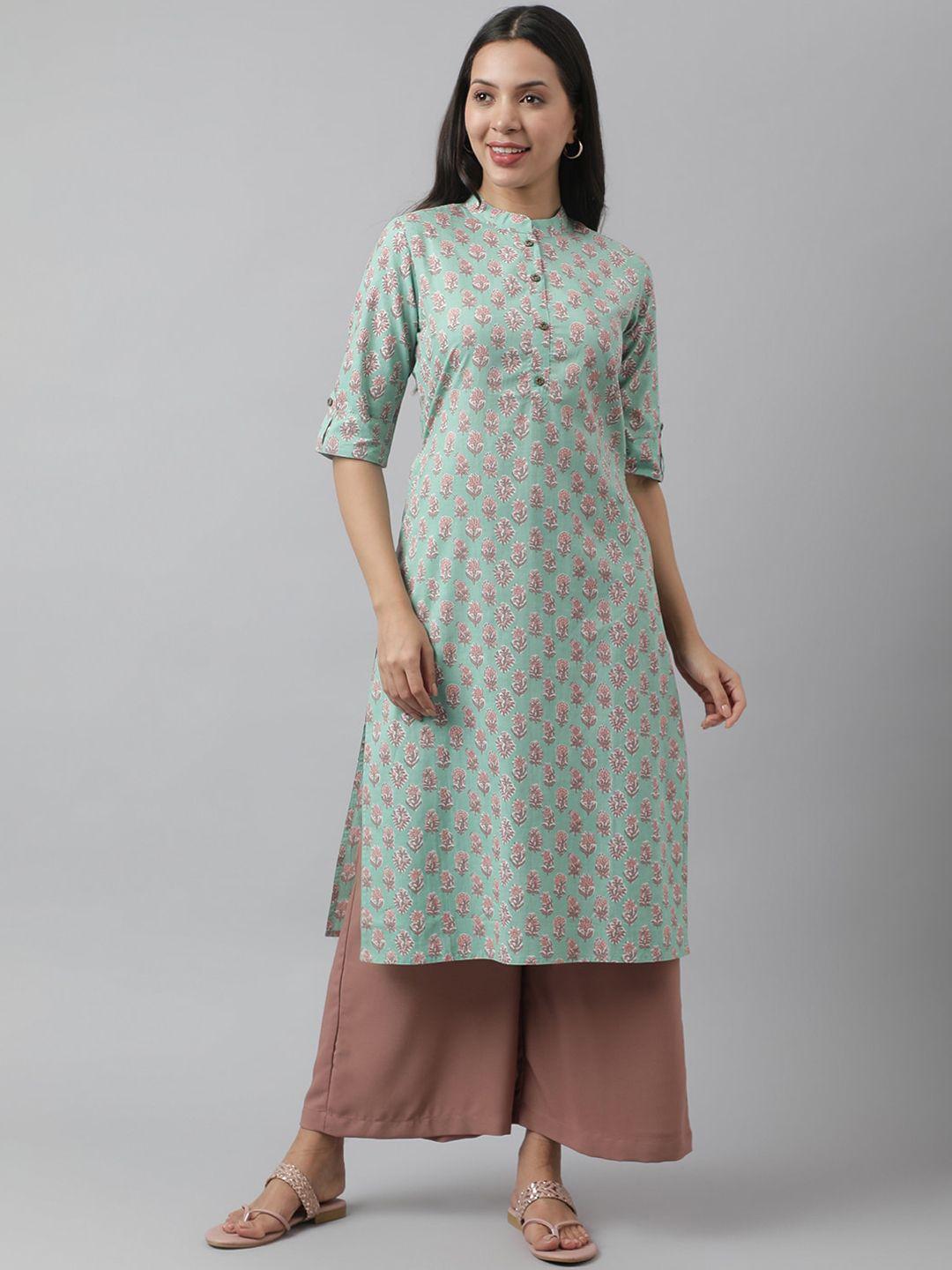 divena floral printed roll-up sleeves cotton kurta