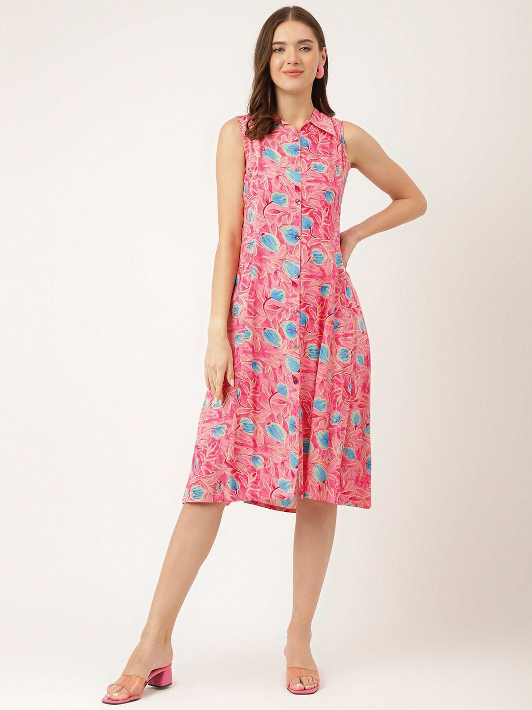 divena floral printed spread collar sleeveless tie-ups detail a-line dress