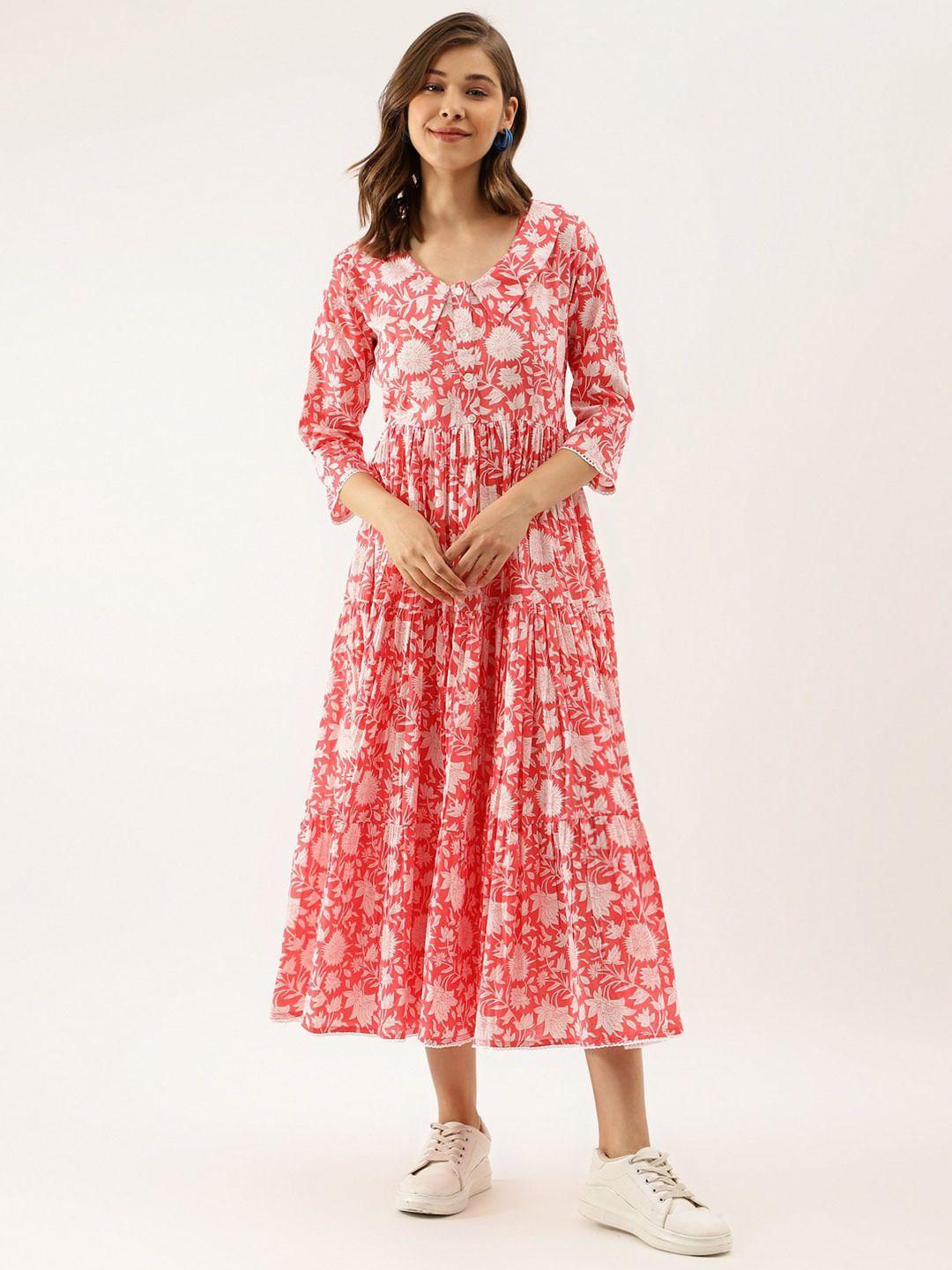 divena floral printed v-neck gathered tiered cotton maxi dress