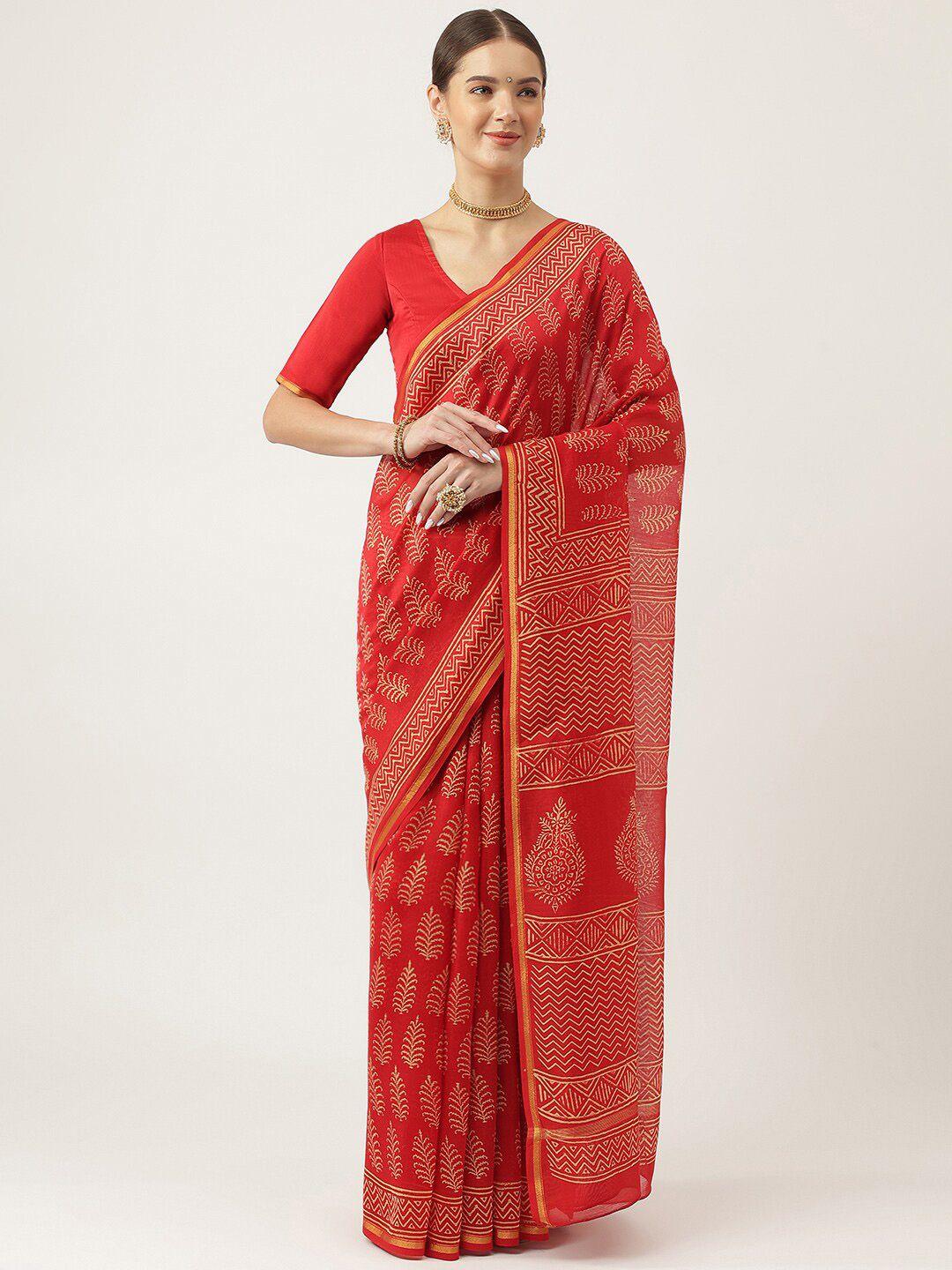 divena floral printed zari silk cotton bagru saree