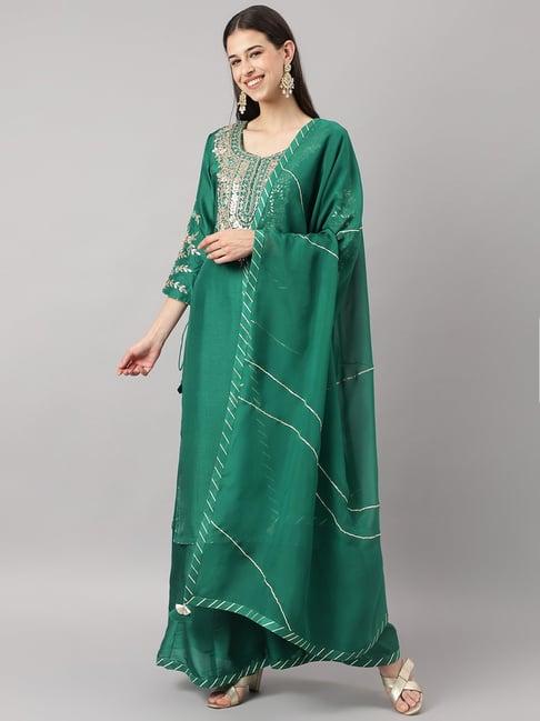 divena green embellished kurta sharara set with dupatta