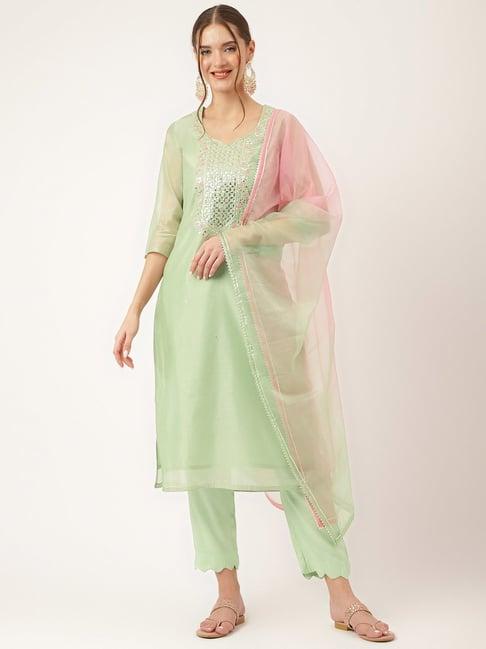 divena green embroidered kurta with pant & dupatta