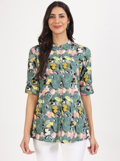 divena green floral print tunic