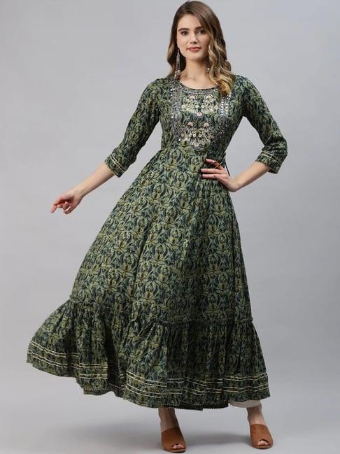 divena green printed anarkali kurta