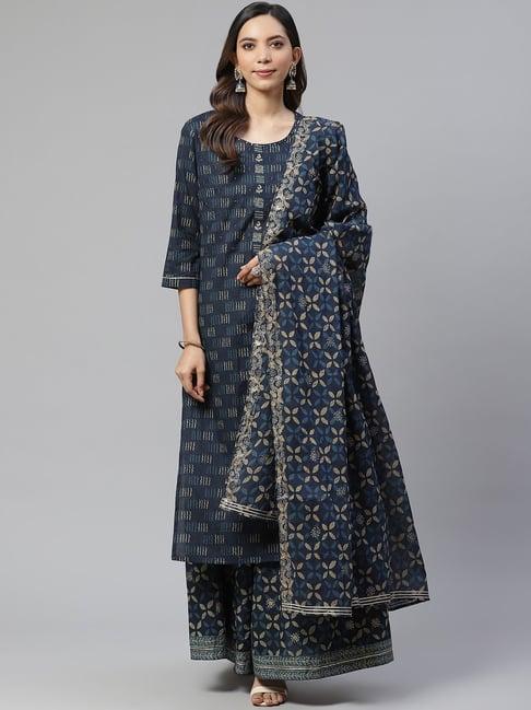 divena indigo kurta set with palazzo and dupatta