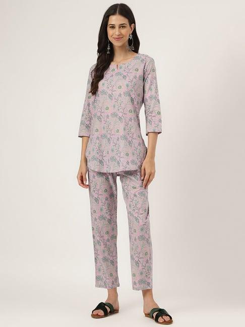 divena lavender cotton floral print tunic pant set
