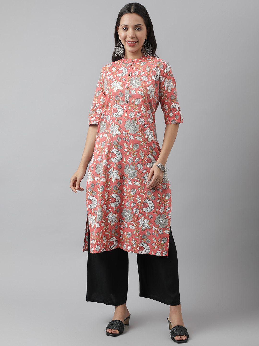 divena mandarin collar floral printed cotton kurta