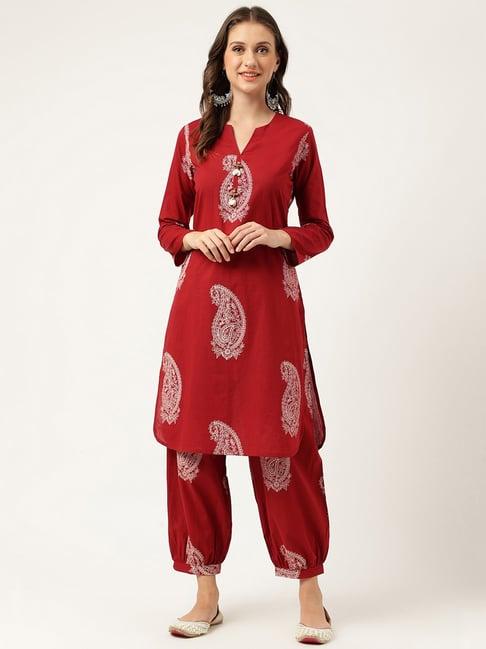 divena maroon cotton paisley print kurta salwar set