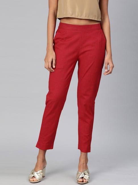 divena maroon cotton regular pants for women