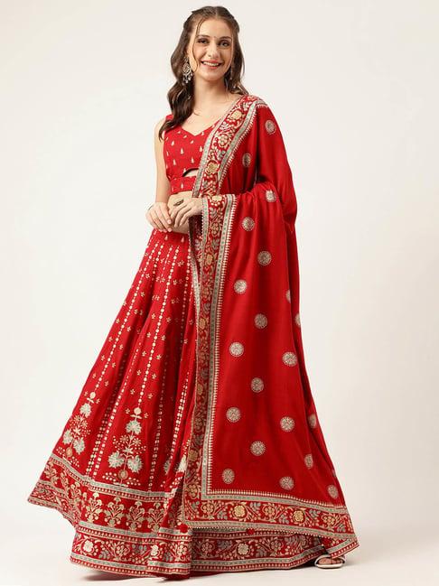 divena maroon floral lehenga choli with dupatta set