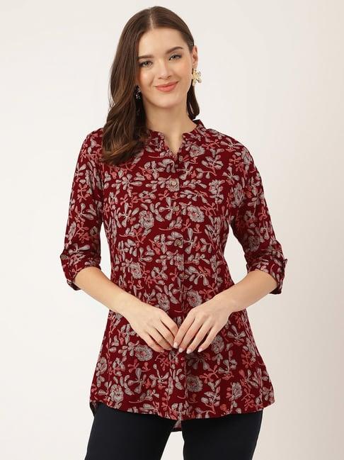 divena maroon printed a-line kurti