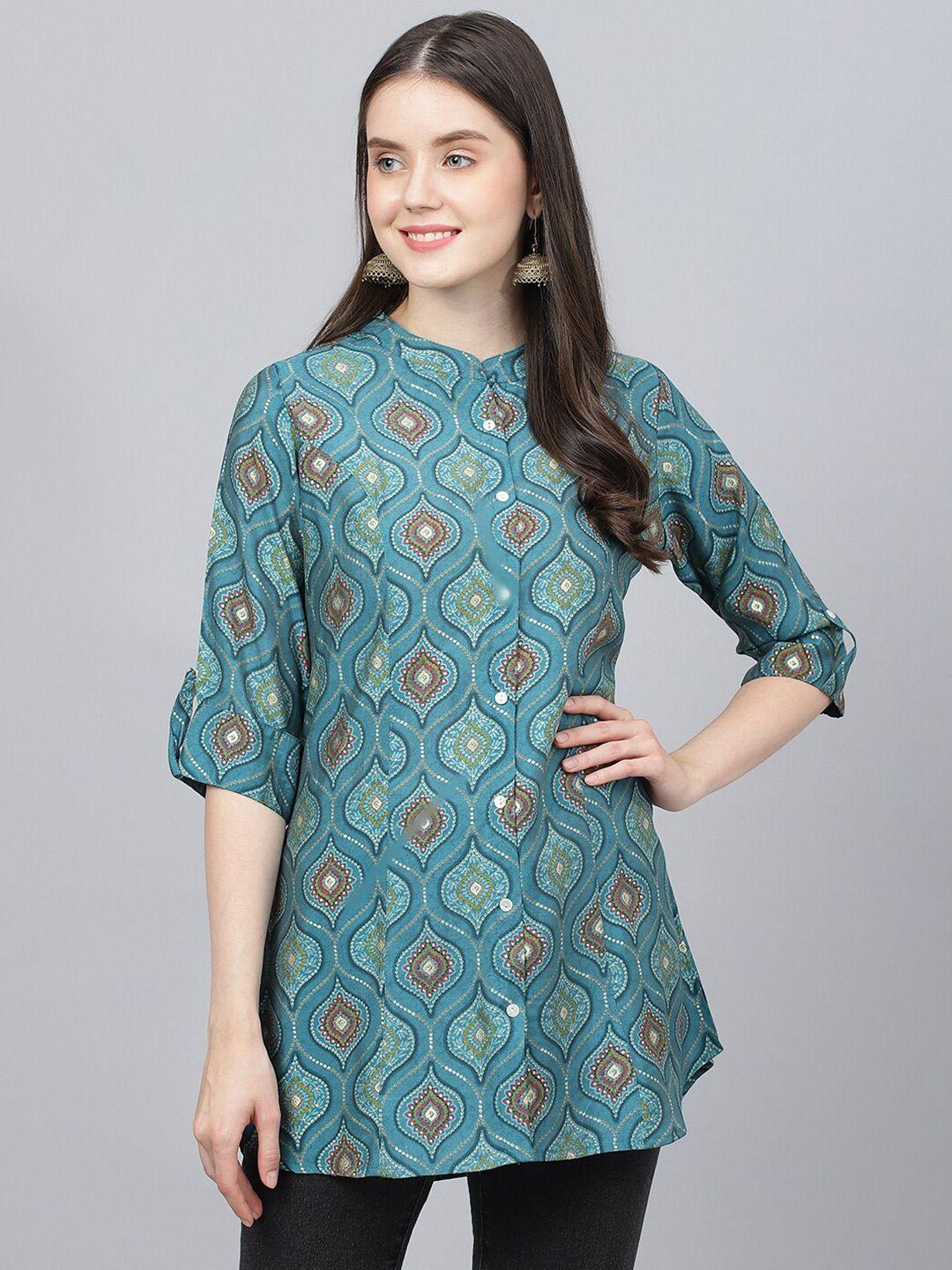 divena modal mandarin collar ethnic printed tunic