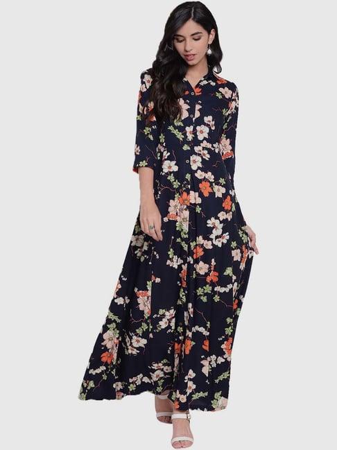 divena navy floral print a line kurti