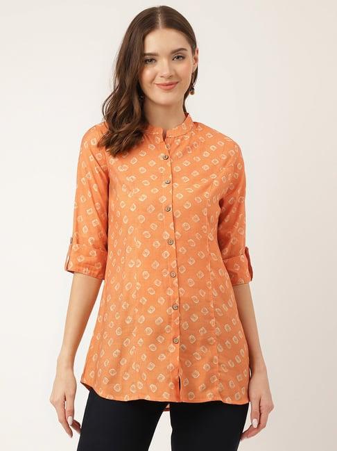 divena orange chanderi silk printed a-line kurti