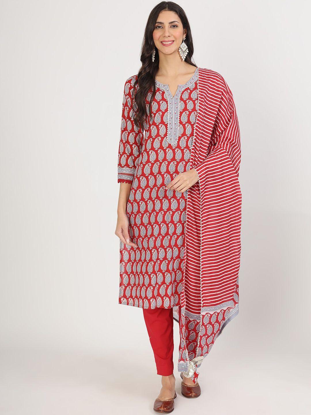 divena paisley printed gotta patti pure cotton straight kurta with trousers & dupatta