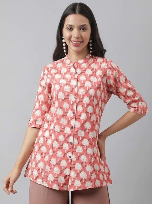 divena peach cotton floral print tunic