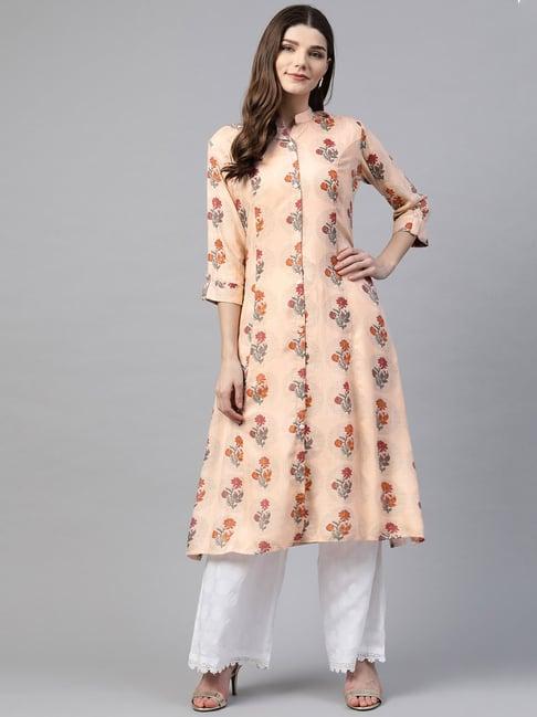 divena peach printed a line kurta