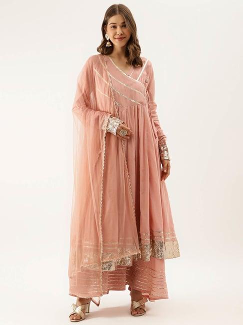 divena peach pure cotton kurta with palazzo & dupatta