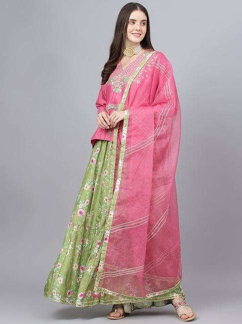 divena pink & green embroidered lehenga choli set with dupatta