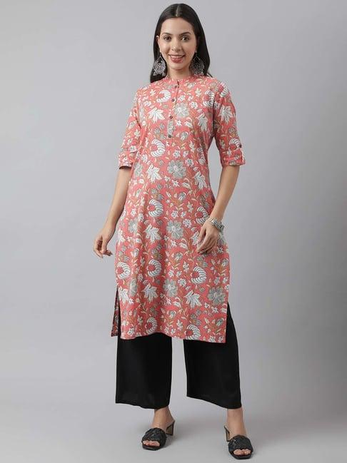 divena pink & multi floral printed straight kurta