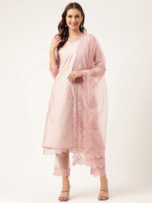 divena pink chanderi embroidered kurta inner with pant & dupatta