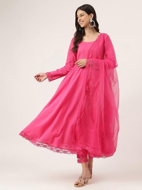 divena pink cotton kurta pant set with dupatta