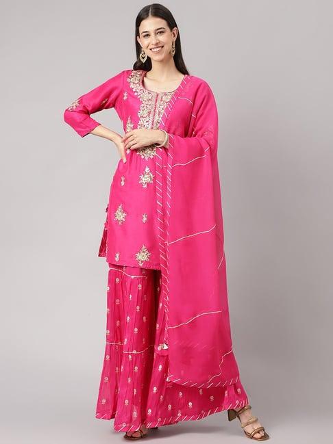 divena pink embellished kurta sharara set with dupatta