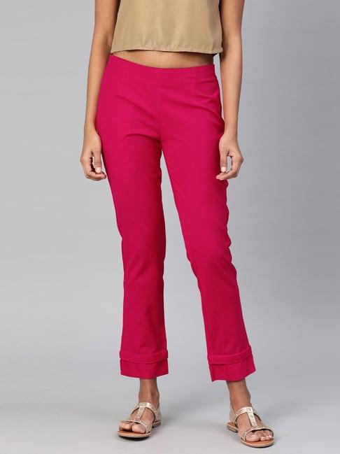 divena pink khadi regular pants for women¿