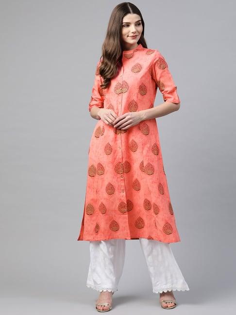 divena pink printed a line kurta