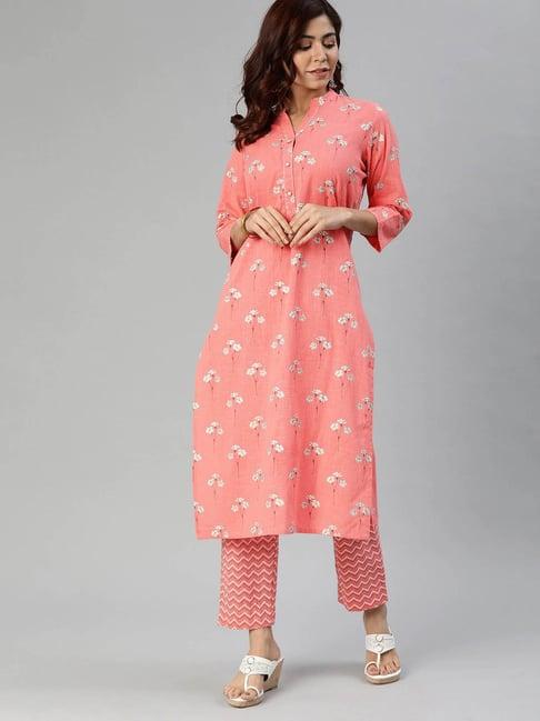 divena pink printed kurta pant set