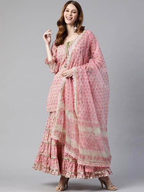 divena pink pure cotton floral print kurti sharara set with dupatta