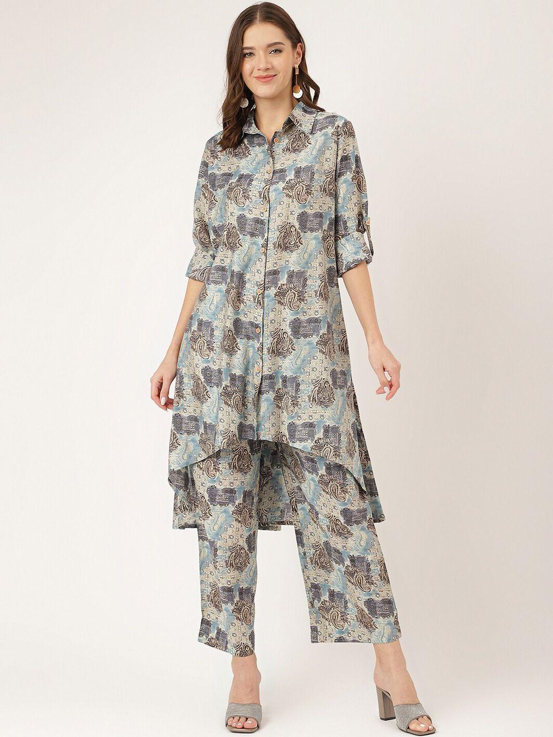divena printed high low shirt with trousers