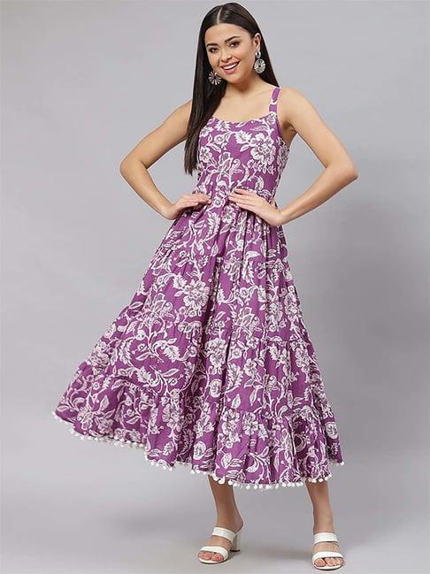 divena purple cotton printed a-line dress