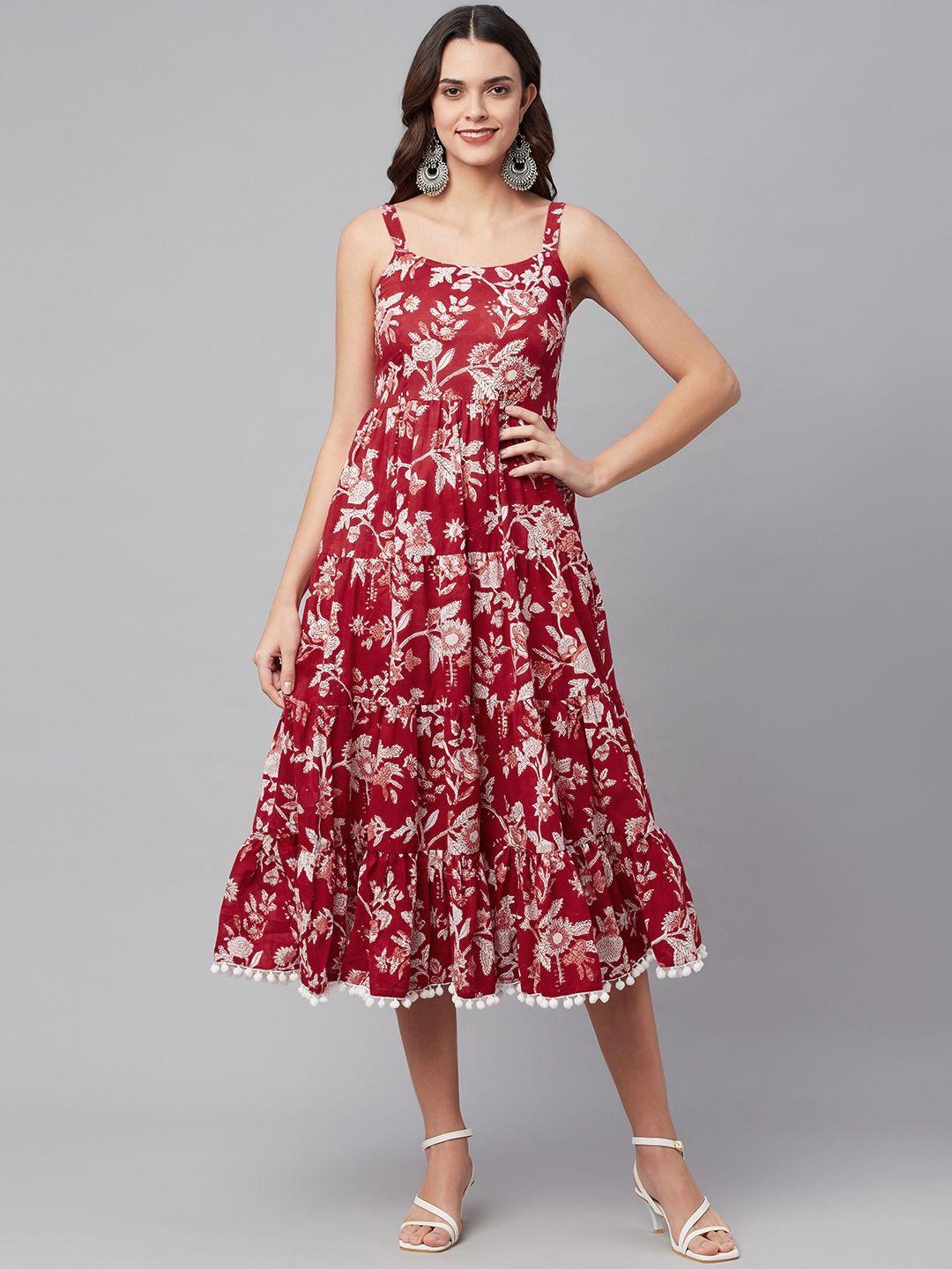 divena red & white floral midi dress