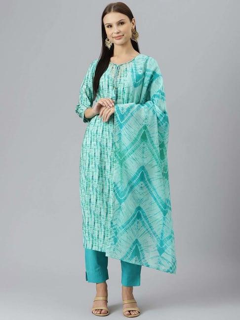 divena sea green embroidered kurta pant set with dupatta