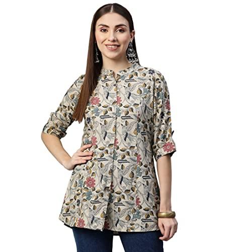 divena women beige multi floral rayon a-line shirts style top (dbk0482-xl)