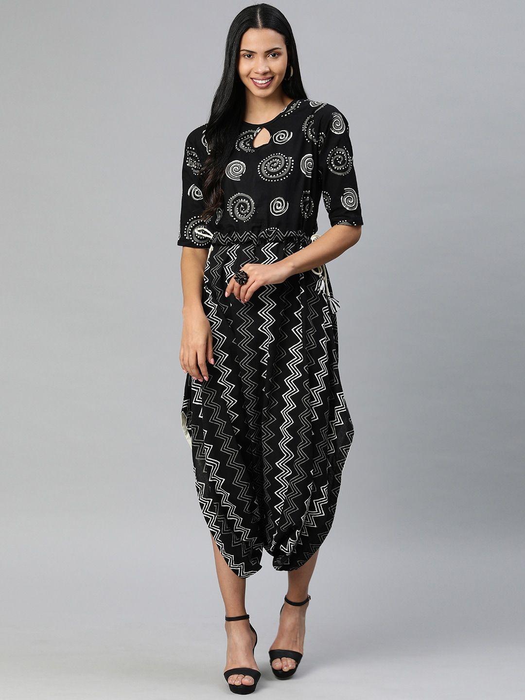 divena women black printed  dhoti style jumpsuit