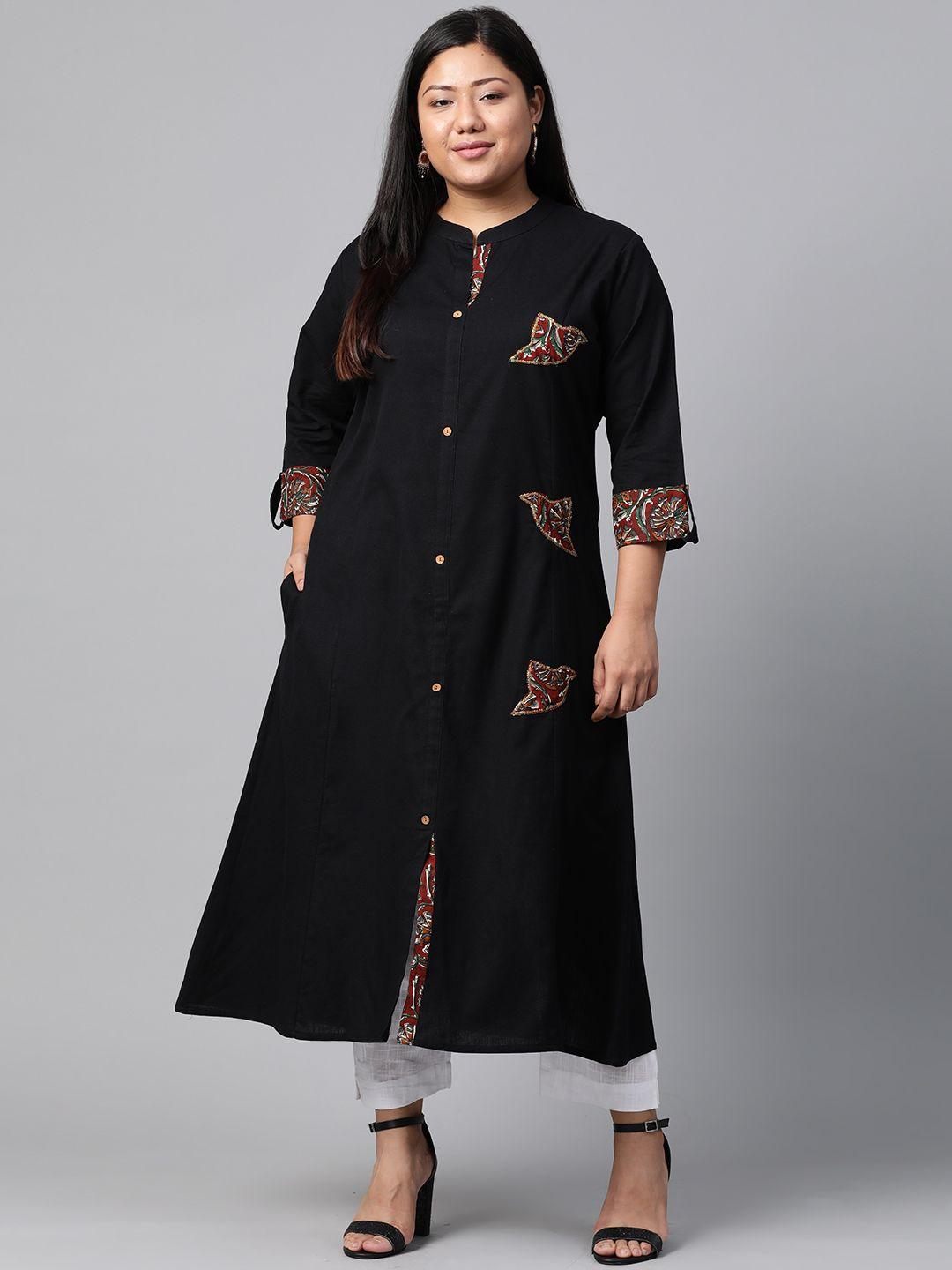 divena women black solid straight kurta