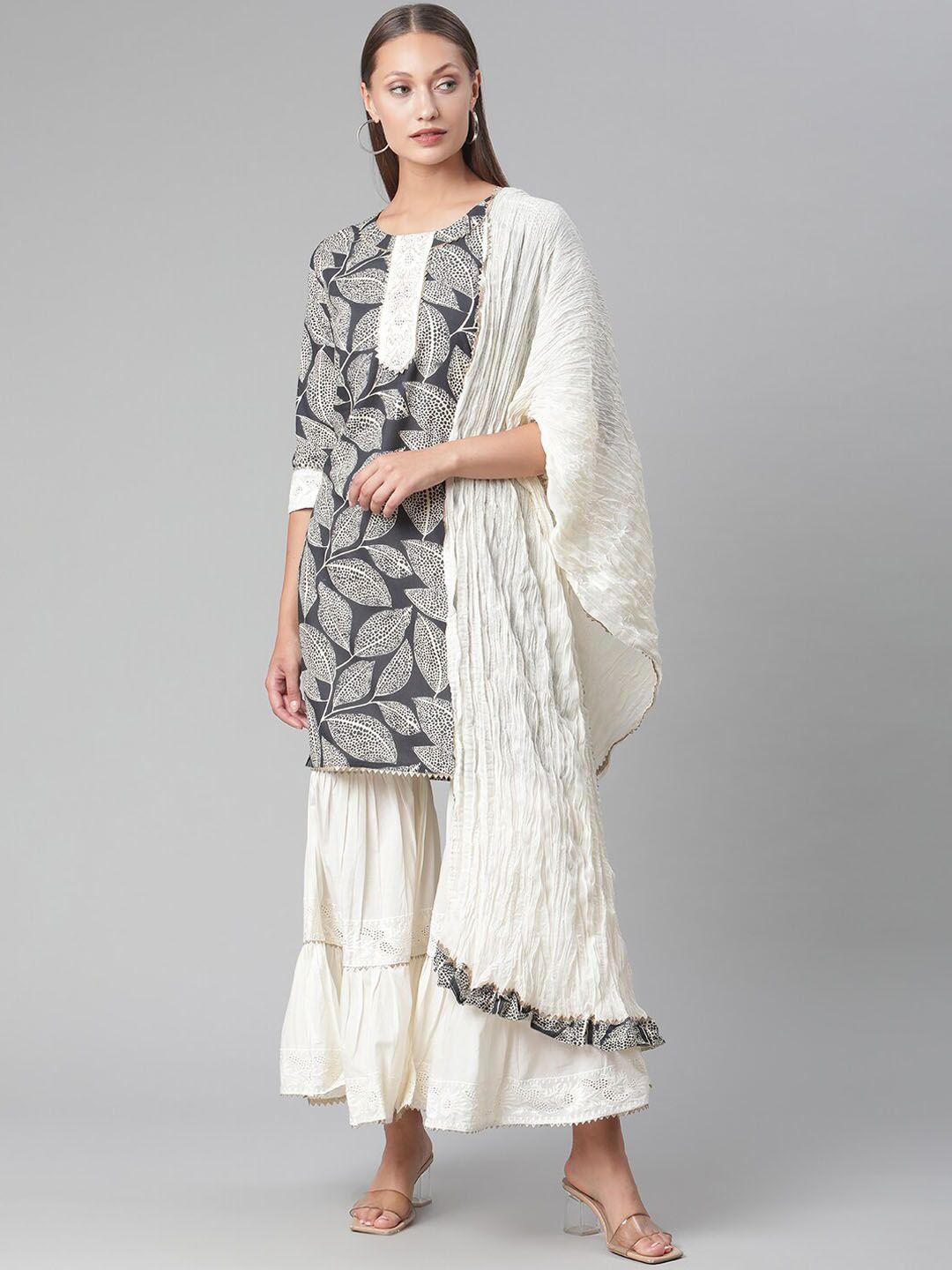 divena women ethnic motifs printed pure cotton kurta with sharara & dupatta