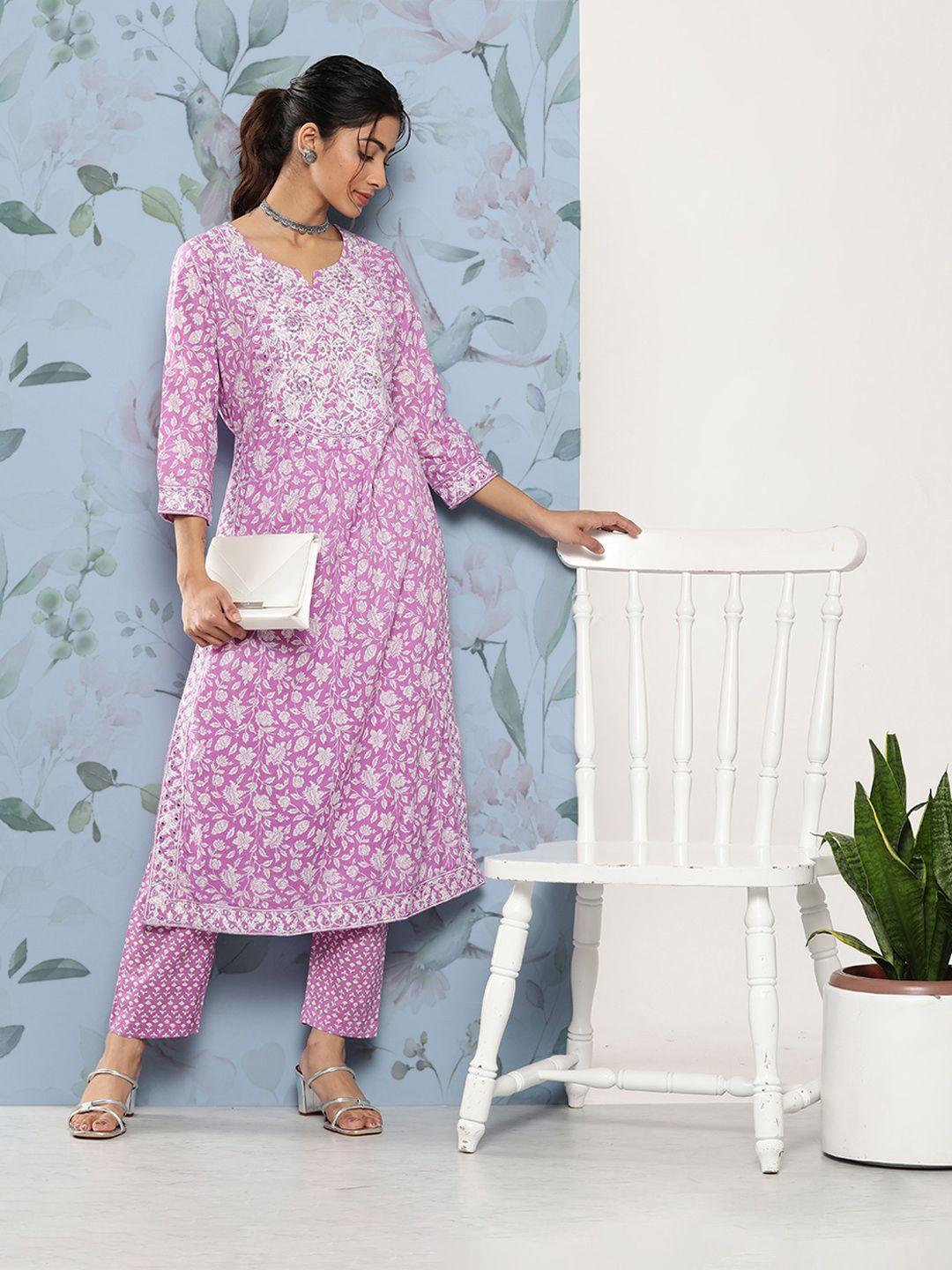 divena women floral printed pure cotton kurta with trousers
