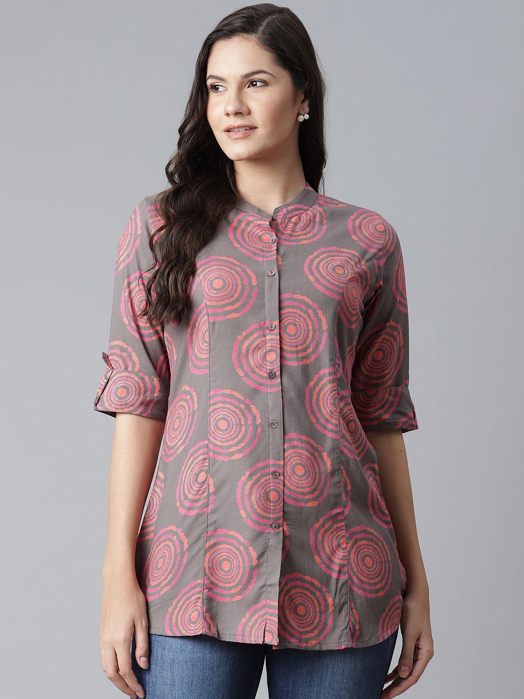 divena women grey & pink spiral printed casual shirt